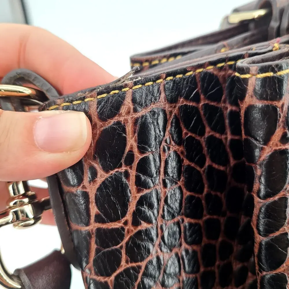 Dooney & Bourke Dillen Croco Leather Satchel - Espresso Dark Brown Bag - Picture 15 of 16